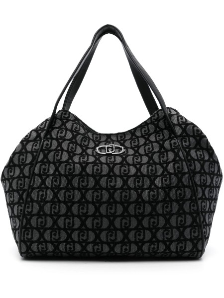 LIU.JO L Tote, Tasche, XL Shopper, Jacquard-Logo, Schwarz