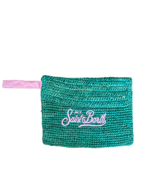 Saint Barth Raffia Clutch, Bast-Etui, Grün