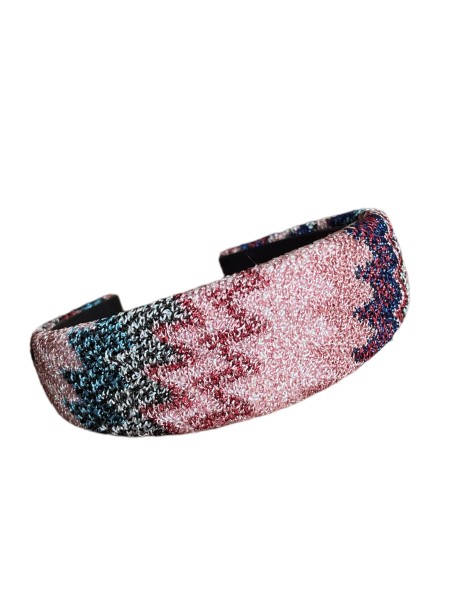 Missoni Knitted Headband, Strick-Haarreif, Zickzack-Rost-Blau-Lurex