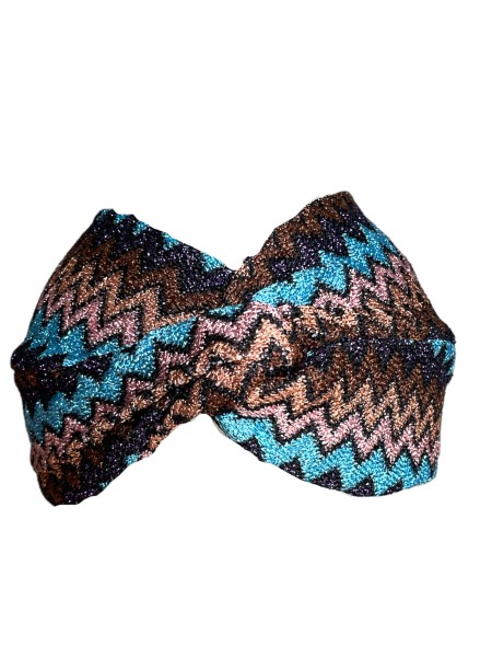 Missoni Knitted Headband, Strick-Stirnband, Zickzack-Schwarz-Braun-Blau