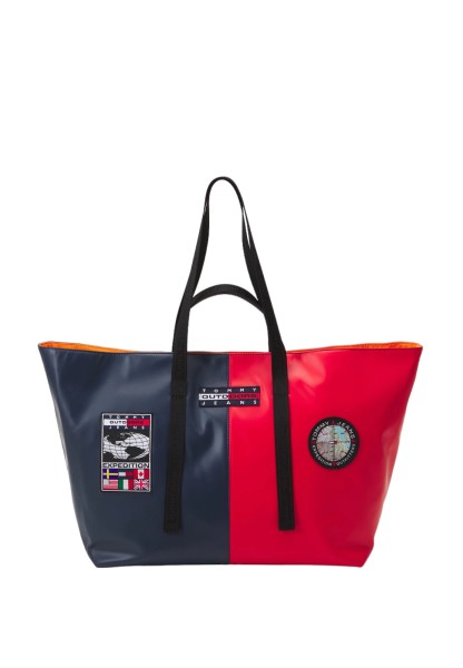 Tommy Jeans Archive Tote, XXL-Tasche, Blau-Rot