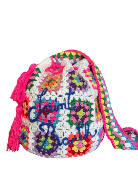 Saint Barth Crochet Bucket, Häkeltasche, Weiß-Pink-Mehrfarbig