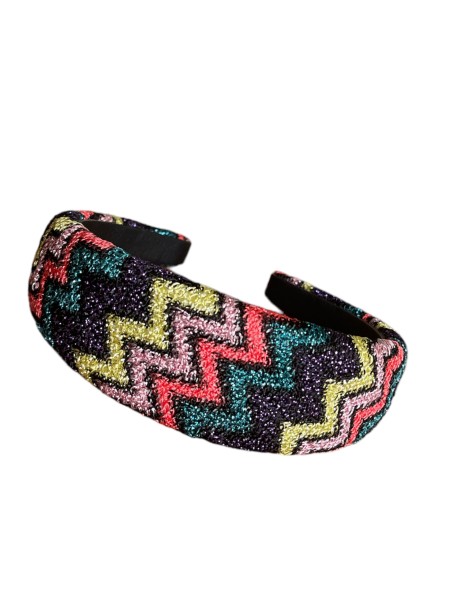 Missoni Knitted Headband, Strick-Haarreif, Zickzack-Multicolor-Schwarz-Lurex