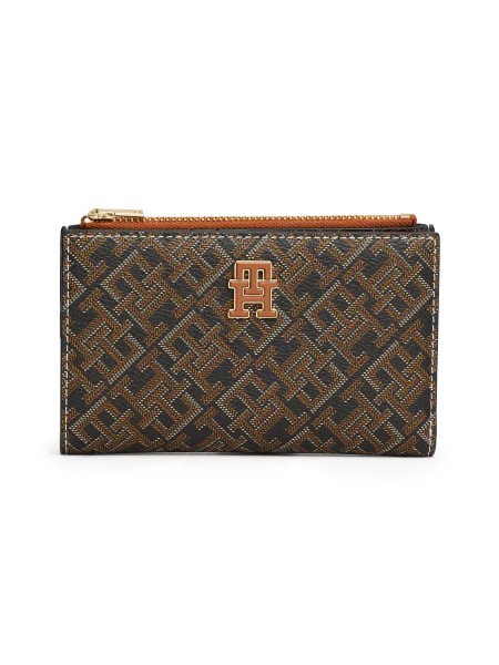 Tommy Hilfiger Monoplay Slip Wallet, Geldbörse, Portemonnaie, Monogramm-Braun-Schwarz