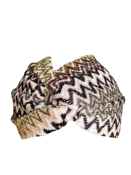 Missoni Knitted Headband, Strick-Stirnband, Zickzack-Braun-Gold