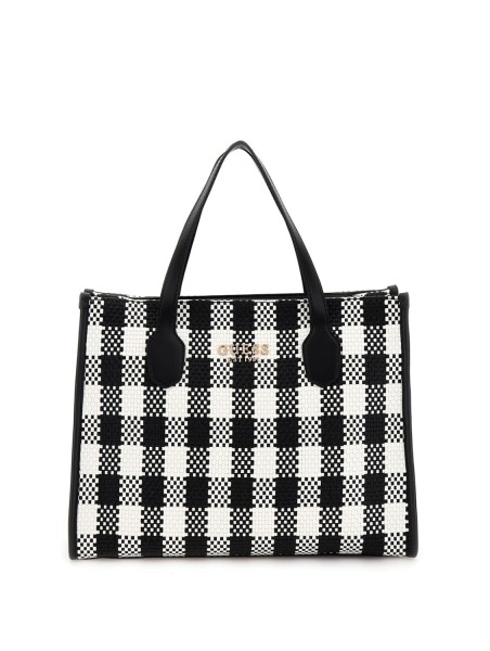 Guess Silvana Tote Bag, Handtasche, Umhängetasche, Schwarz-Weiß